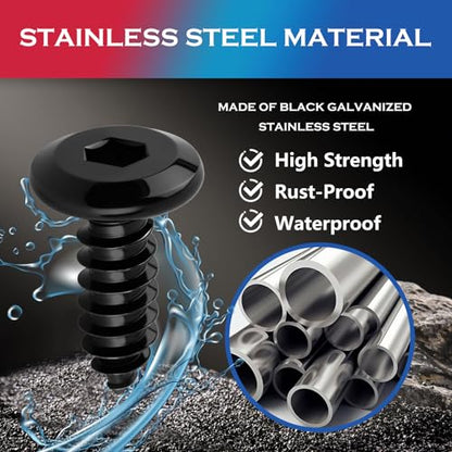 M6x18mm Stainless Steel Anti Theft License Plate Screws,Sturdy Car License Plate Bolts to Fix Front & Rear Licenses Plates/Frames,Essential Domestic Vehicle Screws for Licenses Plates - color: Black