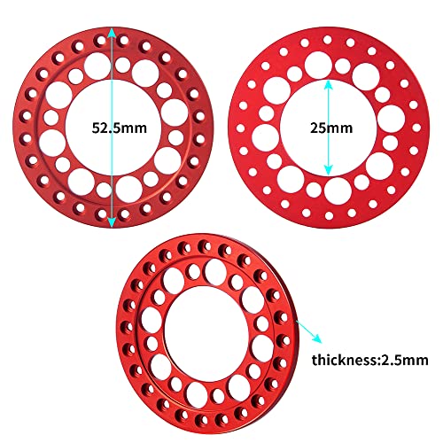 4pcs Aluminum 1.9inch RC Beadlock Wheel Rim Replacement Ring for 1:10 Crawler RC Car 1.9" Wheels/Rims (Red) - color: Red
