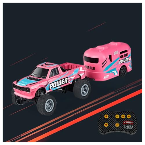 1/64 Scale Alloy RC Car 2.4GHZ Off-Road Remote Control Car with Trailer Three Speed Adjustment Small RC Truck Gifts for Christmas Day Birthday (C-HB10 Pink) - style: C-HB10 Pink