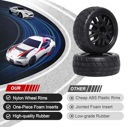 Hobbypark 4-Pack RC Tires & Wheel Rims 12mm Hex Hub Y Shape w/Foam Inserts for 1/10 Remote Control Car On Road Touring