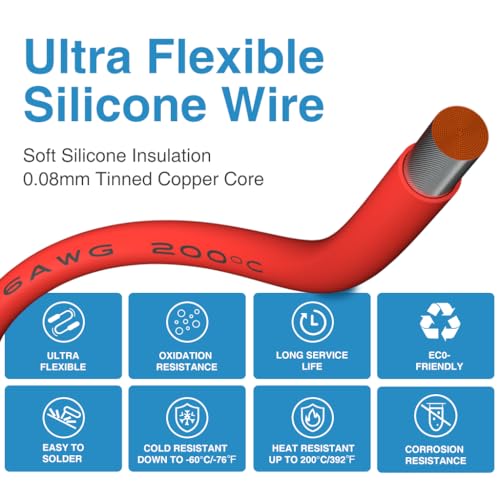 BNTECHGO 6 AWG Silicone Wire Red Black 10ft Stranded Tinned Copper Wire | Flexible 6 Gauge Stranded Wire Silicone Rubber Insulation For RC Models, Drone, Robot, Battery, EV Charger, 3D Printer, DIY - size: 2 Colors Each 10ft