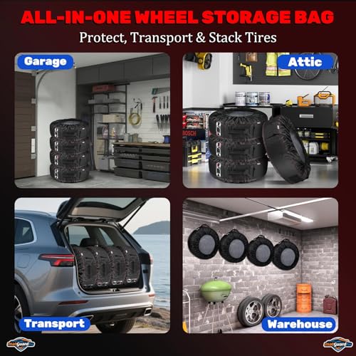 4-Pack Portable Tire Storage Bags for 21–32 Inch Wheels | Handle for Easy Transportation, Seasonal Tire Change, Universal Spare Tire Covers, Winter / All Season Wheels