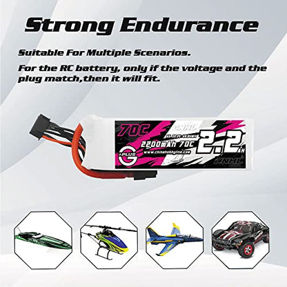 CNHL 2200mAh 6S Lipo Battery 22.2V 70C with XT60 Plug (2 Packs) | Delivers extended flight time and steady power for long-range, cinematic 5-7 inch FPV drones, helis, and 64mm EDF jets. - style: 6s 2200mah 70c lipo*2