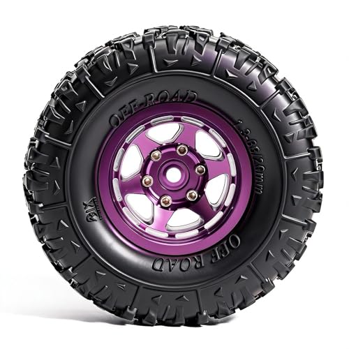 1.3” Aluminum Beadlock Wheels & Mud Terrain Tires Set for 1/18 1/24, -6.0mm Offset RC Crawler Car Fits TRX4M, Axial SCX24 AX24, Redcat Ascent-18, FCX24, 66 x 26mm, Pre-Assembled 4 pcs, Purple - color: Purple
