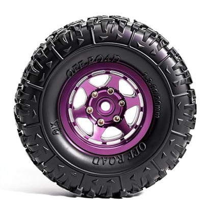 1.3” Aluminum Beadlock Wheels & Mud Terrain Tires Set for 1/18 1/24, -6.0mm Offset RC Crawler Car Fits TRX4M, Axial SCX24 AX24, Redcat Ascent-18, FCX24, 66 x 26mm, Pre-Assembled 4 pcs, Purple - color: Purple