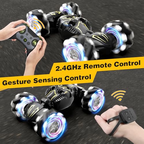 Remote Control Car for Boys 8-12, 4WD Gesture Sensing RC Stunt Car 2.4Ghz with Lights Music Sprayer RC Cars for Boys Age 4-7 8-12 Hand-Controlled Cars Toys Birthday Gifts for Kids Girls Black - color: Black