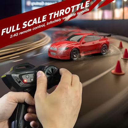 Desktop Mini Size 1:64 Scale 4WD RC Drift Car with Skill-Building Drift Control & LED Lights – Learn Drift Techniques, Fast Charge, Adjustable Throttle, 2.4GHz Remote – Blue - size: 1:64 Ocean Depth