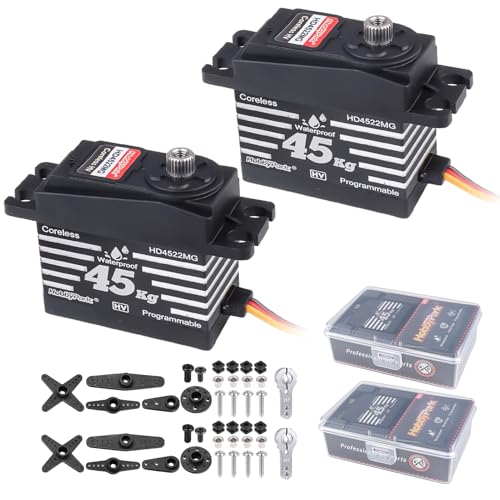 HobbyPark Pack of 2 Waterproof 45kg Servo High Torque Coreless Motor Metal Gear Digital Stainless Steel Gears for RC Cars Crawlers Trucks Airplanes Robotics Projects Boats 180° Programmable