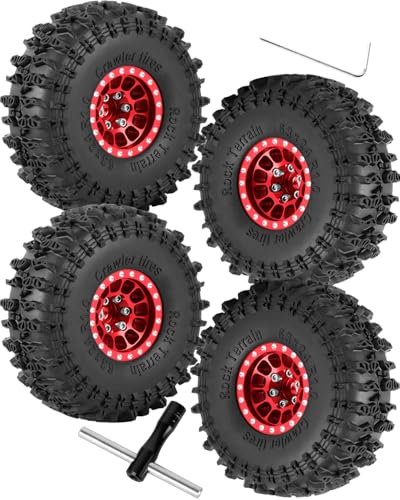 1.0" Beadlock RC Wheels and Tires for 1/18 TRX4M,1/24 SCX24 RC Crawler,1.0 Beadlock Tires w/Alloy Aluminium Wheels 1.0 rc Beadlock Rims,4PCS,Red - color: Red(4pcs)