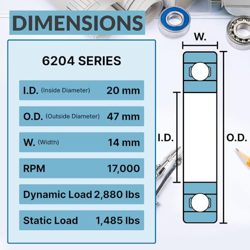 PGN 6204-2RS (100 Pack) Ball Bearing 20x47x14mm Chrome Steel Sealed - size: 100