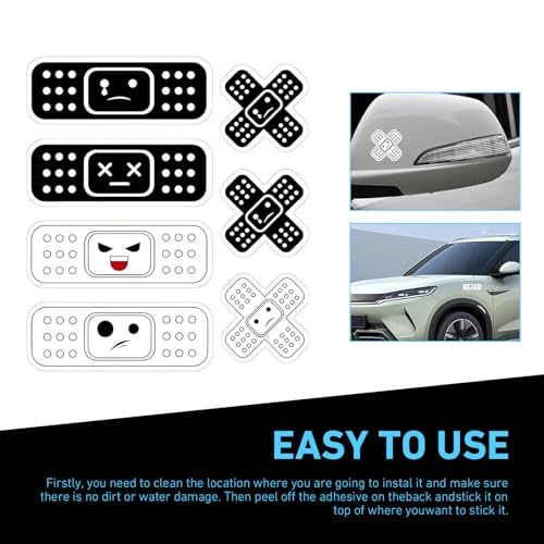 WZP 7PCS Car Bandage Decals, Funny Band Aid Bandage Bumper Stickers, Waterproof Decorative Band Decals for Dent Ding, 2 Shapes, Universal Car Exterior Decor Accessories for Sedan, Truck, SUV (Black)
