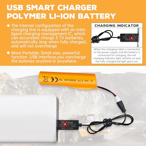 sea jump 2PCS 3.7V 3000mAh Li-ion Battery with Molex Plug and USB Charging Cable for RC Engineering Vehicles Drifting Vehicles Trucks Off-Road Cehicles RC High-Speed Climbing Racing Cars RC Boats