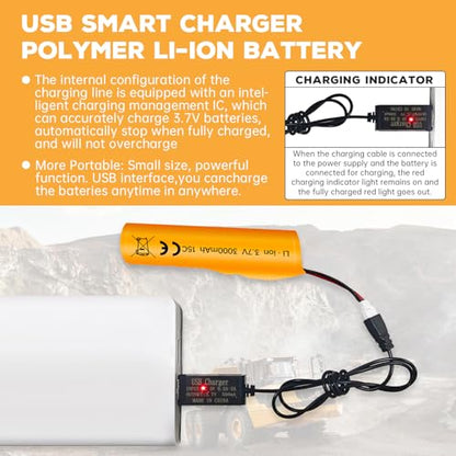sea jump 2PCS 3.7V 3000mAh Li-ion Battery with Molex Plug and USB Charging Cable for RC Engineering Vehicles Drifting Vehicles Trucks Off-Road Cehicles RC High-Speed Climbing Racing Cars RC Boats