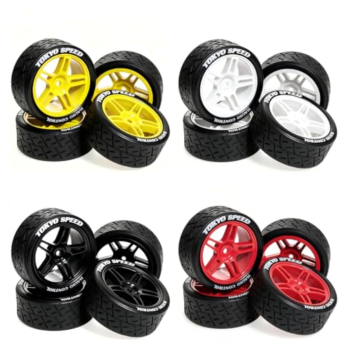 1/10 RC Rally Street Tires OD 65mm with 12mm Hex Hard Plastic Wheels for 1:10 1/12 On Road Drift Touring Car Tamiya TT01 TT02 Traxxas XV02 XV01 TA06 HPI KYOSHO PTG2 A959 4PCS (Red) - color: Red