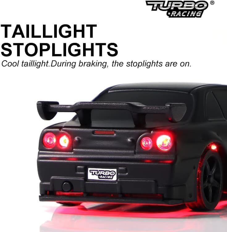 Turbo Racing 1:76 Scale RC Sport Car, Table Racing 2.4GHZ Remote Control Mini Model Car with Full Proportional RTR for Adults Toys (C74-Black) - style: C74-Black