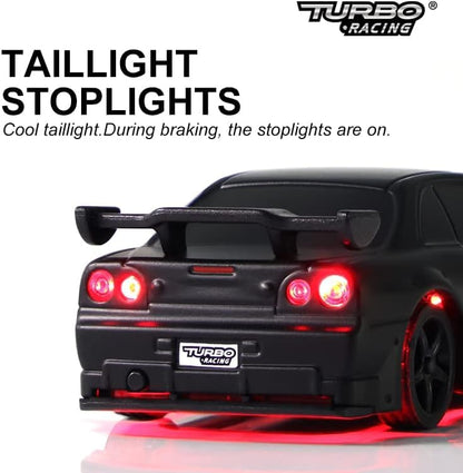 Turbo Racing 1:76 Scale RC Sport Car, Table Racing 2.4GHZ Remote Control Mini Model Car with Full Proportional RTR for Adults Toys (C74-Black) - style: C74-Black