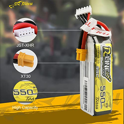 TATTU R-Line 550mAh 4S Lipo Battery Pack 14.8V 95C with XT30 Plug for FPV Racing Quadcopter from Size 100 to 180