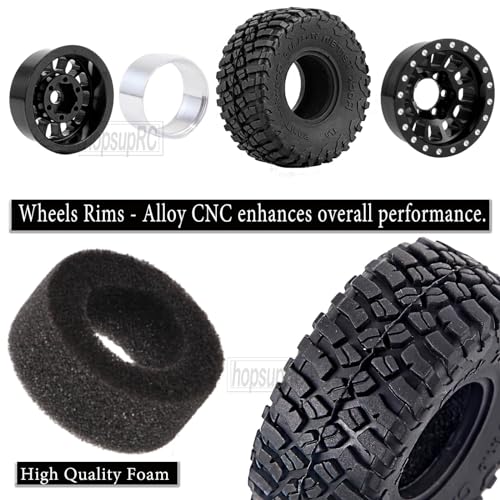 Aluminum 1.0in Beadlock RC Wheels Upgrades Part for 1/18 1/24 TRX4M,SCX24,FCX24 RC Crawler,4pcs RC Truck Tires Hops Up,Black - color: Black(4pcs)