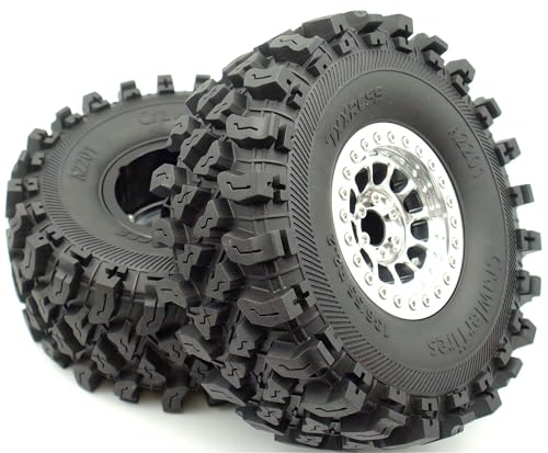 136mm 2.2 Aluminium Beadlock Wheels and Tires Set (4-Piece) for 1/10 RC Crawler (Silver) RK - color: Silver
