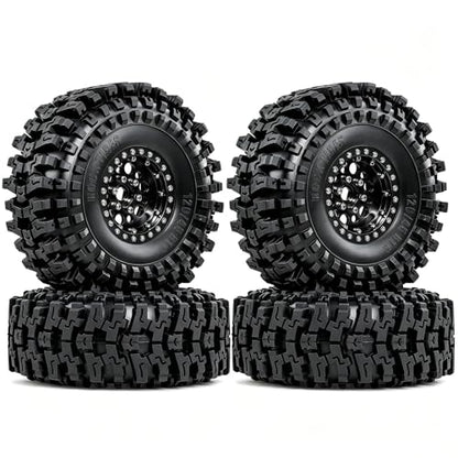 1/10 RC Crawler Tires and Wheels, 1.9" 120mm Rubber Rock Crawler Tires with Beadlock Rims, 4PCS RC Tires for Axial SCX10 TRX-4 1/10 Scale RC Off-Road Trucks (Black) - color: Black