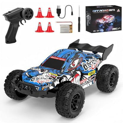 1:32 High Speed 25 KM/H(Peak) Monster Remote Control Car with LED Lights, Speed/Steering Adjustable Drift rc Car with Rechargeable Battery, 360° Rotation - Boys Toys Gifts for Christmas Birthdays - color: Rc Monster Car-blue