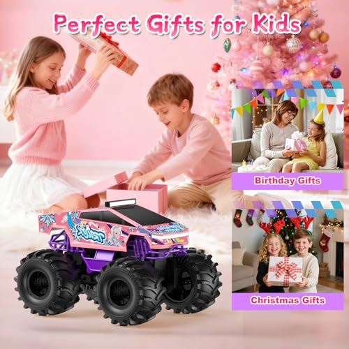 Remote Control Car for Girls,1:18 Pink Monster Truck Toys Amphibious RC Cars, 2.4 GHz Waterproof RC Trucks, 4WD All Terrain Off-Road Pickup, Girls Toys for 6-12 Year Old Kids Christmas Birthday Gifts - color: Light Pink