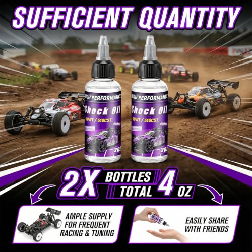 2 Bottles Racing Silicone Shock Oil 40WT 516CST | RC Car Shock Oil for Lubricating R/C Radio Controlled Cars and All Types of Vehicles, RC Shock Oil, Does Not Evaporate