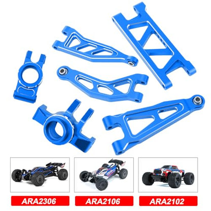 Aluminum Front & Rear Suspension with Steering Knuckles & Rear C-Hubs Upgrade Parts for ARRMA 1/14 Typhon Grom 1/18 Granite Grom (Blue) - color: Blue