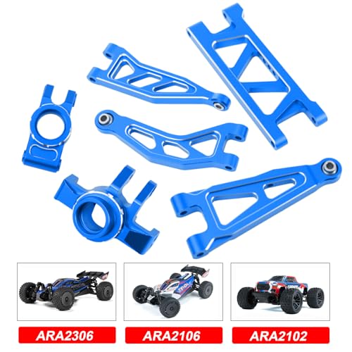 Aluminum Front & Rear Suspension with Steering Knuckles & Rear C-Hubs Upgrade Parts for ARRMA 1/14 Typhon Grom 1/18 Granite Grom (Blue) - color: Blue