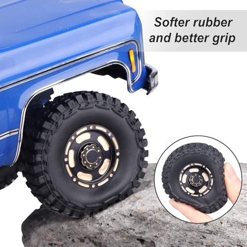 HobbyPark Brass 1.0 Beadlock Wheels & Tires for 1/18 TRX4M Upgrades Parts 1/18 SCX24 1/24 RC Crawler Replacement, Set of 4 (Type D) - style: Type D