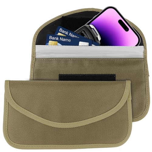 2PCS Faraday Bag for Phones and Car Keys, Keyless Entry RFID Signal Blocking Bag Key Fob Protector, Anti-Theft Faraday Pouch for Cell Phone Privacy Protection, Signal Shielding (Khaki) - color: Khaki