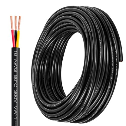 16 Gauge Wire 3 Conductor,16 AWG Electrical Wire Stranded PVC Cord Oxygen-Free Copper Cable,26FT 3 Core Pure Copper Flexible Cable Wire for LED Lamp Lighting Strips Automotive (16AWG-3C, 26FT)… - size: 26FT, style: 16AWG-3C