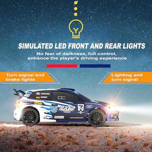 ZD Racing RX12 1/12 RC Drift Car Mini, 2.4G Full-Proportional 4WD Brushless Remote Control Sports Car with LED Lights, 60KM/H Electric RC Rally Cars Model Toy Gift -RTR - color: Blue