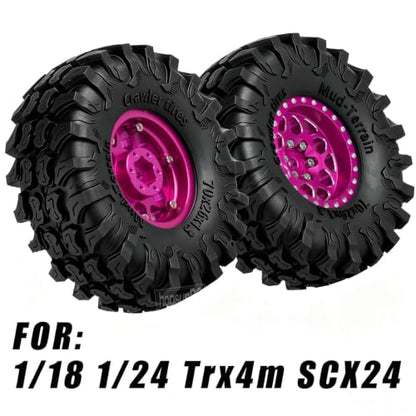 for 1/18 1/24 Axia l SCX24 TRX4M,1.3 Beadlock RC Wheels and Tires,1.3" Aluminum & Brass RC Wheel Hub Rim Rubber Tires RC Truck Tires Heavy Duty Rim.Pink 4PCS - color: (4pcs）pink