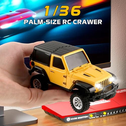 ARRIS 1:36 Mini RC Crawler, 4WD Off-Road RC Car with 2.4G Remote, Battery & Lights RTR for Adults Hobby Gifts (Yellow) - color: Yellow