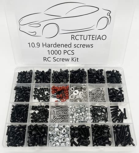 1000pcs Universal RC Screw Kit Screws Assortment Set, Hardware Fasteners for Traxxas Axial Redcat HPI Arrma SCX10 Losi 1/8 1/10 1/12 1/16 Scale RC Cars Trucks Crawler, RC Screw Kit, Body Clips Pins