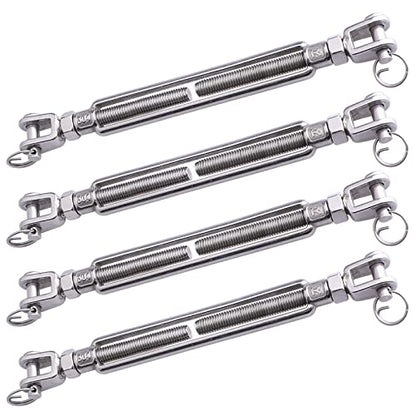 1/2 x 6.5 Inch SS Jaw and Jaw Turnbuckles M12 Turnbuckle, 304 Stainless Steel, 2200 lbs Load (4PCS)