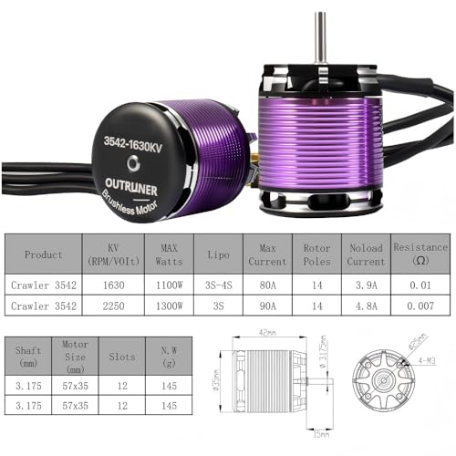 3542 Outrunner Brushless Motor with 80A AM32 ESC, 1630KV/2250KV Options, Compatible with 1/10 and 1/12 RC Crawler Cars (1630KV) - color: 1630KV
