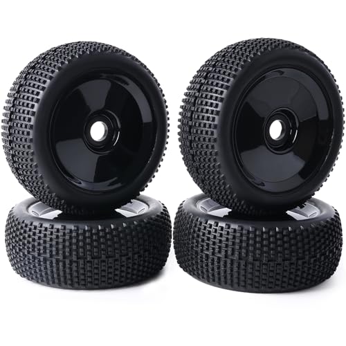 Preglued 17mm Hex 1/8 Scale RC Buggy Truggy Wheels and Tires RC Pin Tires Wheels for 1/8 Arrma Typhon 6S 3S Losi TLR 8IGHT X/E 2.0 XT/XTE Traxxas Team Associated HPI RC Off-Road Tyres (Black) - color: Black