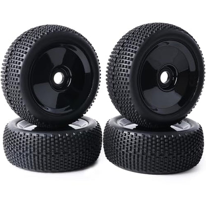 Preglued 17mm Hex 1/8 Scale RC Buggy Truggy Wheels and Tires RC Pin Tires Wheels for 1/8 Arrma Typhon 6S 3S Losi TLR 8IGHT X/E 2.0 XT/XTE Traxxas Team Associated HPI RC Off-Road Tyres (Black) - color: Black