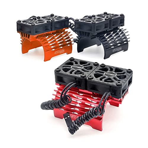 40mm RC Motor Cooling Fans, Hobby Twin Fan with Metal Heatsink for 1/8 1/10 RC Car 3650 3660 540 550 (40mm Black for 55-58mm Motor) - style: 40mm Black for 55-58mm Motor