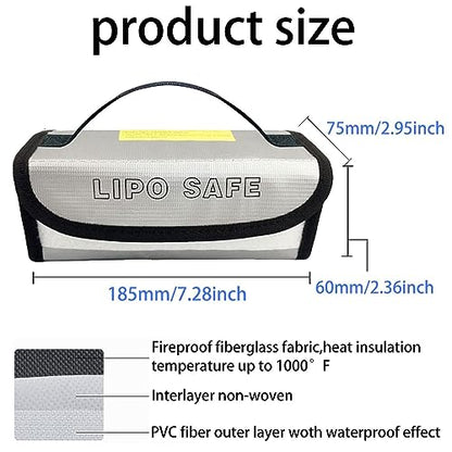 4PCS 185 * 75 * 60mm Lipo Battery Safe Bag Fireproof Charging Bag for RC Lipo Battery Pack Storage Charging Transport, Home Office Travel Lipo Safe Storage Pouch - size: 185x75x60mm (4 pcs)