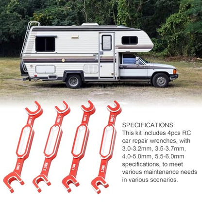 RC Car Wrench, 4PCS Aluminum Alloy Turnbuckle Nut Ball Joint Remover Spanner 3.0 to 6.0mm, with Double End Design, for RC Crawler Car Boat Drone Maintenance (Red) - color: Red