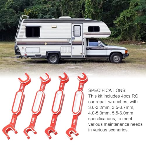 RC Car Wrench, 4PCS RC Car Repair Wrench Turnbuckle Nut Ball Joint Remover Aluminum Alloy RC Maintenance Spanner 3.0‑6.0mm for RC Car Truck - color: Red