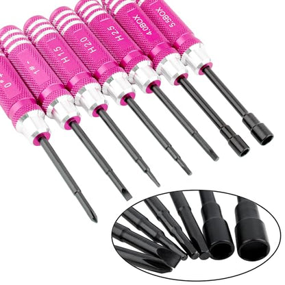 7-in-1 Mini Hex Screwdriver Set (1.5mm, 2.0mm,2.5mm & Box Wrench (4.0,5.5mm) Nut Screw Driver|RC Tool Kit|Phillips| Compatible with TRX4M SCX24 1/24 1/18 1/16 RC Cars Drone Repair(Purple) - color: Purple