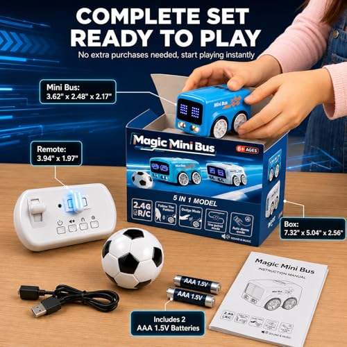 Magic Mini Bus Toy, 2.4GHz RC Line Following Car with Gesture Follow & Escape Modes, Rechargeable Inductive Bus with LED Lights, STEM Toy Gift for Kids Ages 3-8, Blue - color: Blue