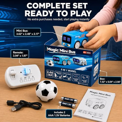 Magic Mini Bus Toy, 2.4GHz RC Line Following Car with Gesture Follow & Escape Modes, Rechargeable Inductive Bus with LED Lights, STEM Toy Gift for Kids Ages 3-8, Blue - color: Blue
