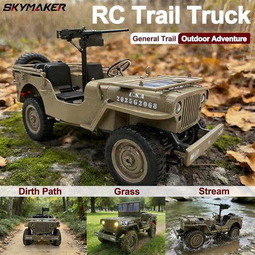 RC Willys Military Jeep 4x4 Rock Crawler Camel | C8815 Army Jeep with Two Batteries & Machine Gun - color: C8815-camel