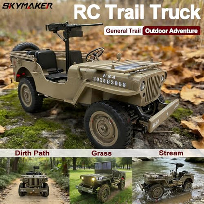 RC Willys Military Jeep 4x4 Rock Crawler Camel | C8815 Army Jeep with Two Batteries & Machine Gun - color: C8815-camel