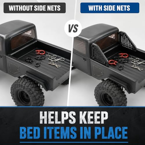 SplashNColor Side Net Set Compatible with Element RC Enduro Ecto – Bed Cargo Retention Upgrade | 1/10 Trail Truck Scale Detail Panels for Rear Pickup Area